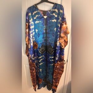AS•HRO Boho Kaftan Maxi Dress — Blue Abstract Print — Free Size — NWT